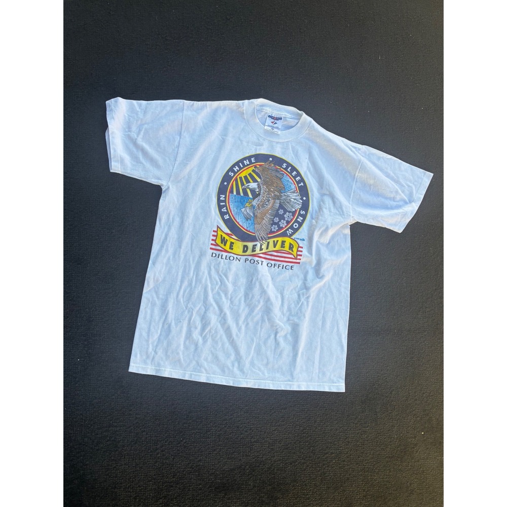 Vintage Jerzees Dillon Post Office Eagle Graphic T-Shirt White Mens Medium USA